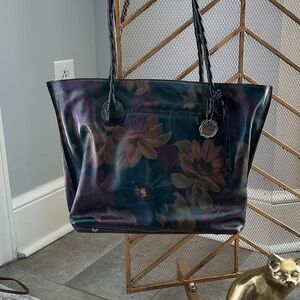 Patricia Nash Floral Leather Tote in Teal and Purple